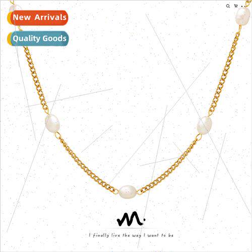 Europe Flat Chain Spliced Chain Necklace Tanium Steel Gold-P