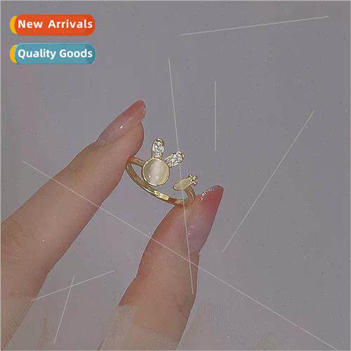 Cat eye stone cute bunny ring women niche index finger ring
