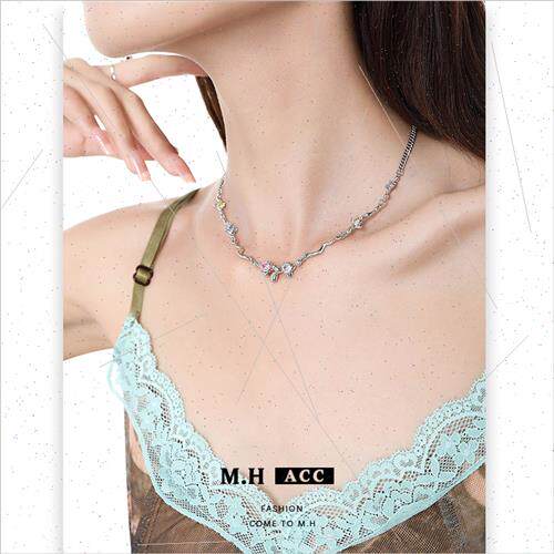 Metal liquid color zirconia necklace women niche irregular f