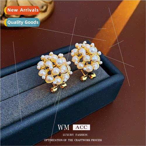 lver needle hollow flowers pearl metal earrings vintage eleg
