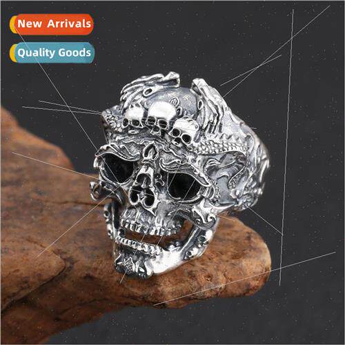 Vintage Thai lver Bully Skull Ring Thai lver Men Open Adjust