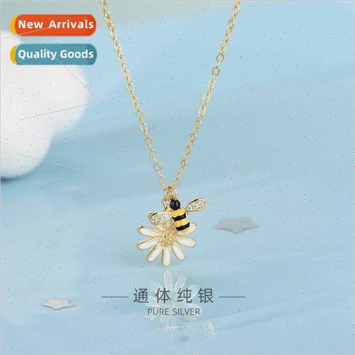 s925 silver korea drilling bee daisy necklace mori sweet col