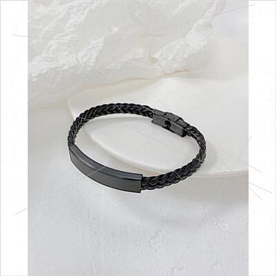 Leather jewelry Tanium steel men braided leather bracelet ti