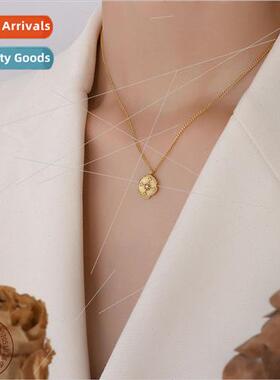 Europe Cross Mirror Notch Round Plaque Copper Pendant Zircon