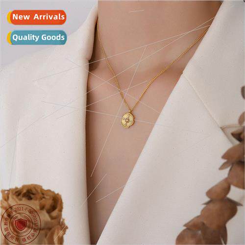 Europe Cross Mirror Notch Round Plaque Copper Pendant Zircon