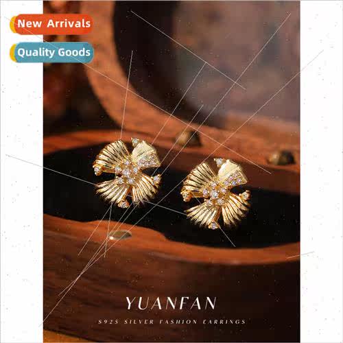 925 silver retro flower shape earrings female niche premium