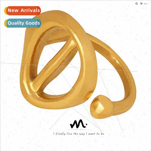 Europe tanium steel gold-plated ring niche irregular opening