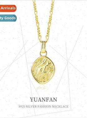 925 silver Geometric Hammered Oval Coin Necklace Women che E