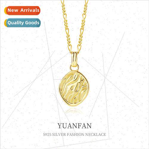 925 silver Geometric Hammered Oval Coin Necklace Women che E
