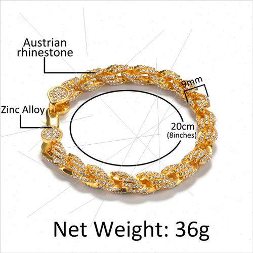 Hip Hop Diamond Alloy Bracelet Men Twisted Twisted Rope Chai