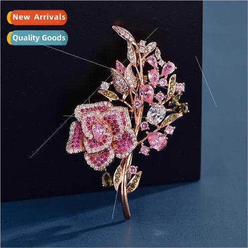 Korea color zirconia flower brooch atmospheric rose brooch c