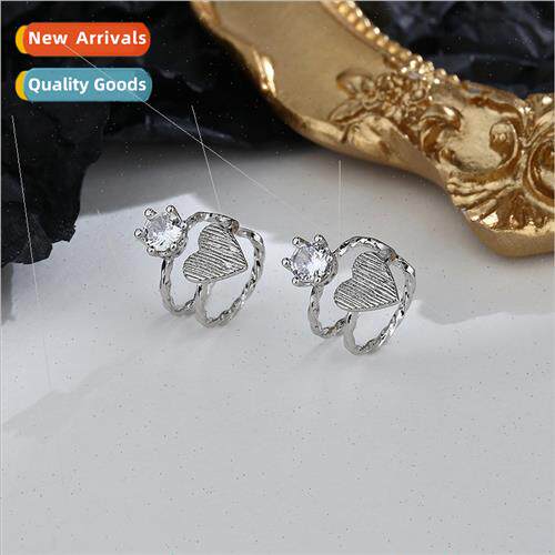 Zirconia single diamond love heart ear clips female handmade