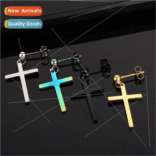 Korea fashion tanium steel earrings men nd hanging large cro