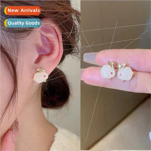 925 silver needle jade rabb earrings new tide exquise ins ni