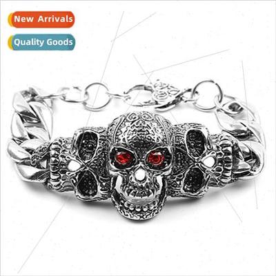 Europe Punk Jewelry Alloy wh Gemstone Bullying Men Skull Bra