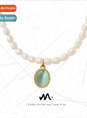 hand-beaded cat eye stone tanium steel pendant necklace wome