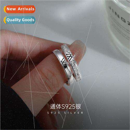 S925 silver simple W letter ring niche ins index finger open