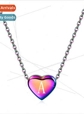 Europe Stainless Steel Peach Heart Alphabet Pendant Love Col