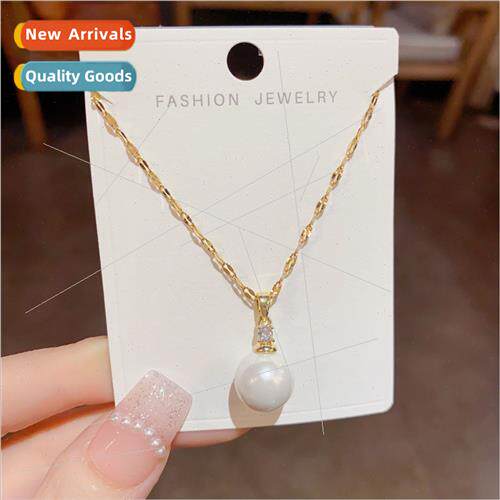 Fashion simple imation pearl tanium steel necklace niche hun