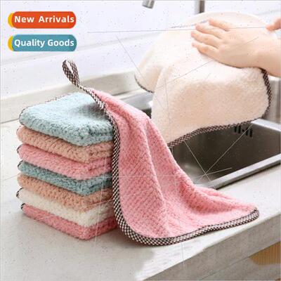 Hangable Coral Velvet HTowel Kchen Cleaning Towel Square Dis