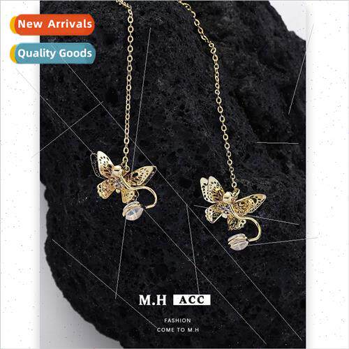 Butterfly tassel earrings female celebry retro 925 silver pi