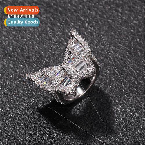 Europe new large zirconia butterfly ring fashion gold plated