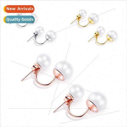 Korea ins simple earrings double layer pearl stainless steel