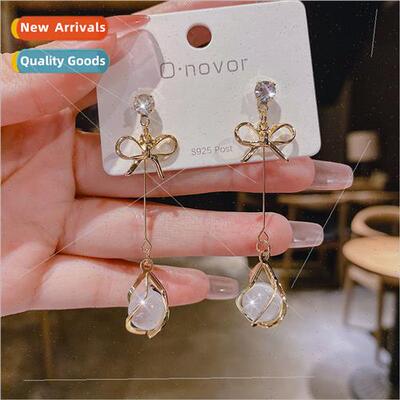 Bow tie cat eye stone earrings earrings earrings female Kore