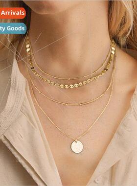 Korea Stainless Steel Round Plaque Pendant Multi-Layered Col