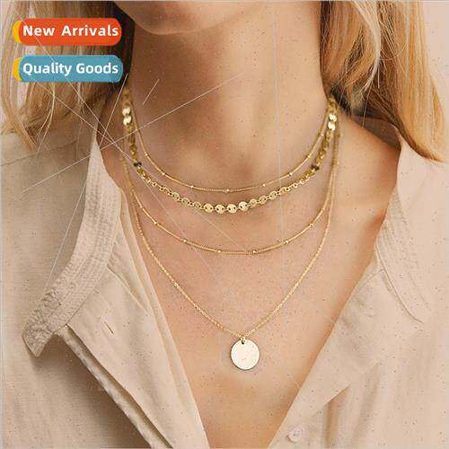 Korea Stainless Steel Round Plaque Pendant Multi-Layered Col