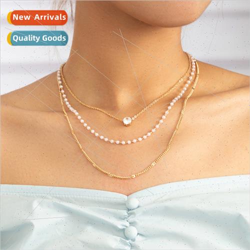 Minimalist handmade faux pearls versatile triple layered col