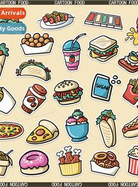 44 Cute Cartoon Food Stickers Hamburger Fries Chicken Rolls