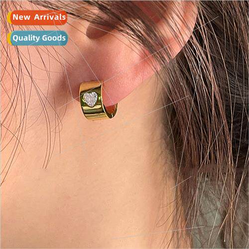 Europe inlaid love heart wide earrings daily ear buckle earr