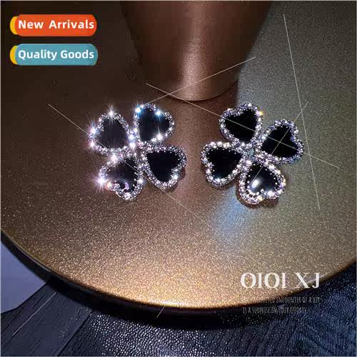 new Europe black drops 秞 flower petal earrings new inlaid r