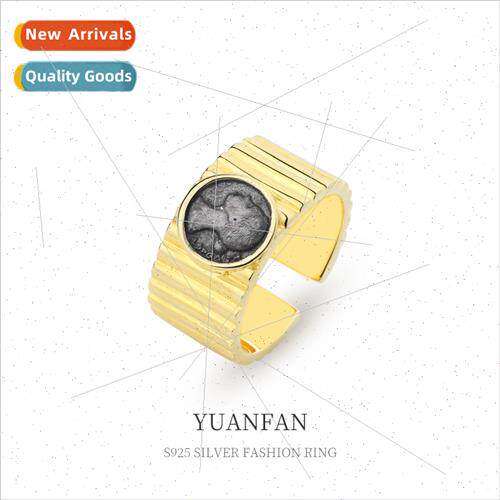 S925 lver Vintage Portra Ancient Coin Ring che Europe Open R