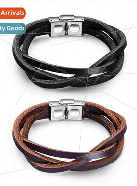 Europe Men Leather Bracelet Fashion Multi-Layer Leather Brac