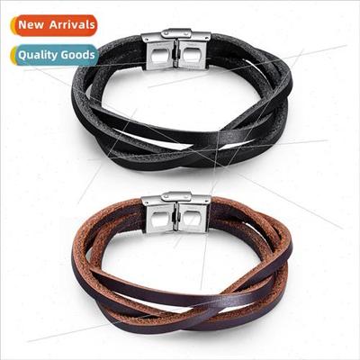 Europe Men Leather Bracelet Fashion Multi-Layer Leather Brac