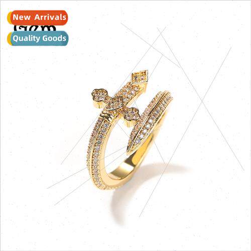 Hip Hop Micro Zirconia Sword Justice Vintage Ring Gold Men W
