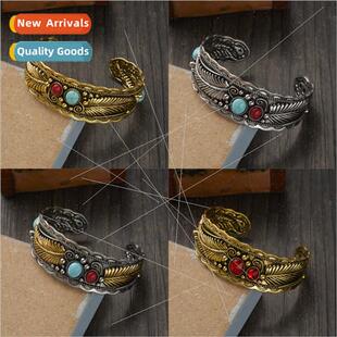 Europe New Navajo Oval Turquoise Open Bangle Vintage Two Col