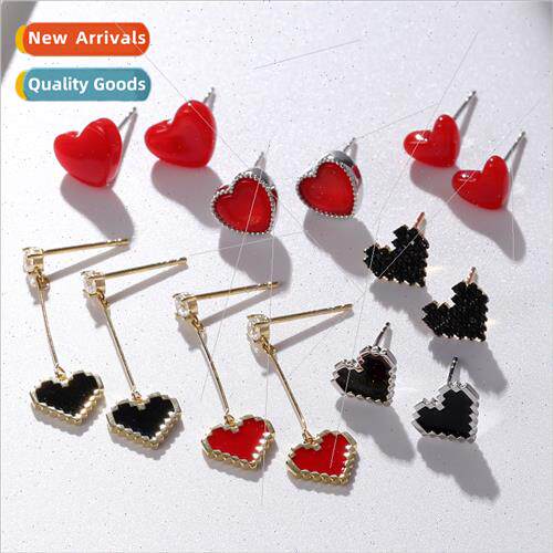 Korea s925 silver red peach heart color earrings female gift