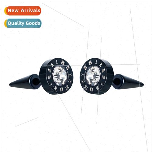 Earrings Classic Men Tanium Steel Diamond Studs  Roman Numer
