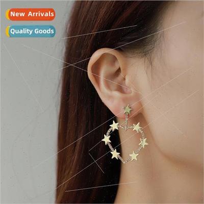 inss925 silver pin earrings female Europe hollow gold-plated