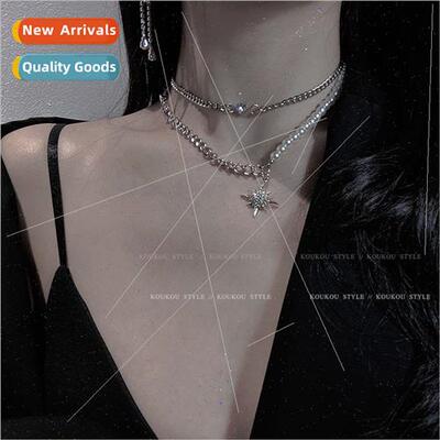 che Pearl Necklace Spliced Chain Zirconia Collarbone Chain W