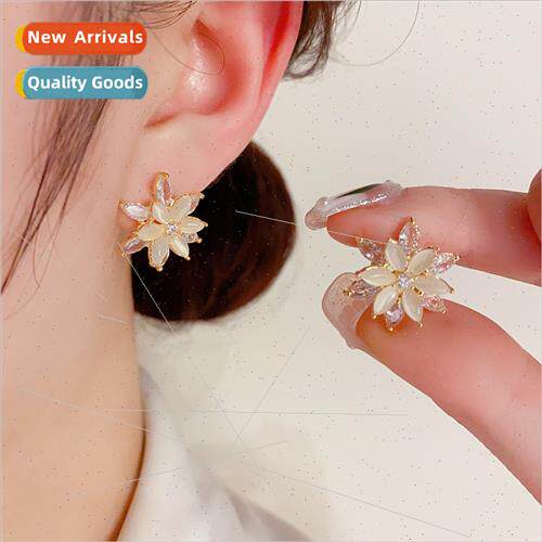 Korea zirconia cat eye stone earrings female s925 silver pin
