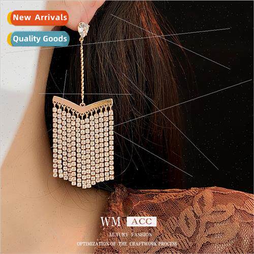 lver pin zirconia diamond geometric tassel earrings fashion