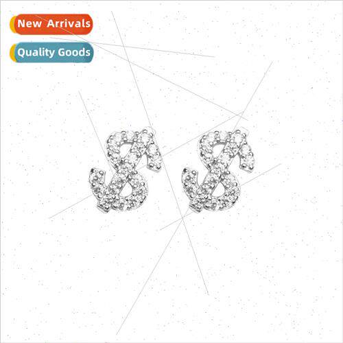 New full diamond dollar letter earrings适用men women hip-hop
