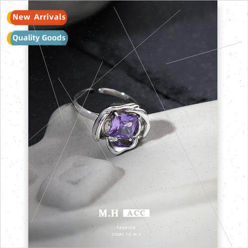 Korea purple zirconia flowers open ring female senior sweet