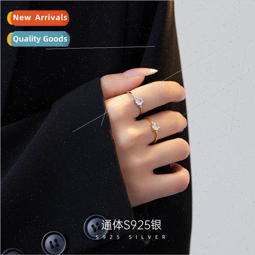 S925 silver simple single zirconia ring female niche cold wi