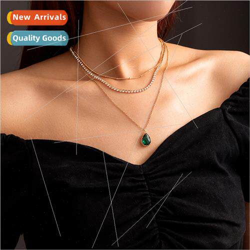 Europe mple Necklace Multi Layers Lapel Chain Water Drops Em