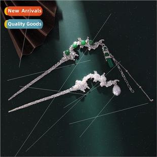 Metal lava pearl hairpin female new Chinese gradient green t